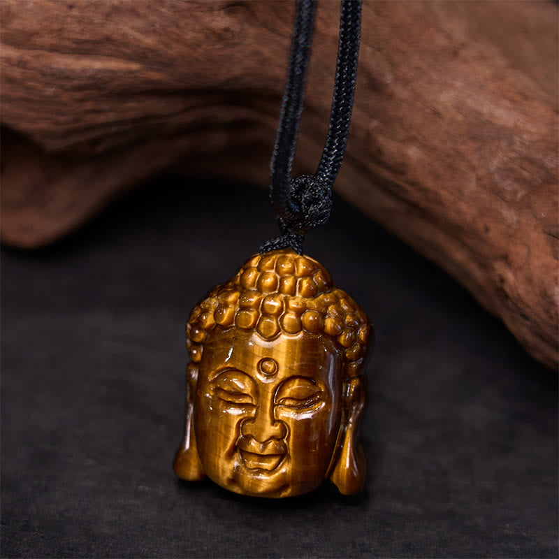 Wear FengShui Tiger Eye String Buddha Head Courage Necklace Pendant