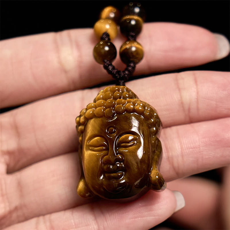 Wear FengShui Tiger Eye String Buddha Head Courage Necklace Pendant