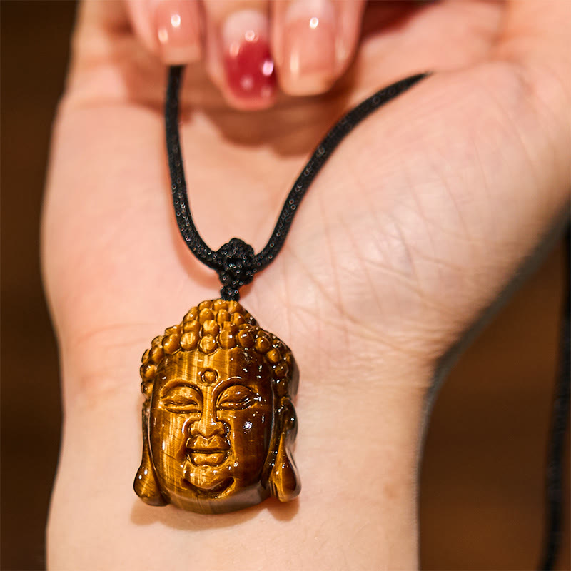 Wear FengShui Tiger Eye String Buddha Head Courage Necklace Pendant