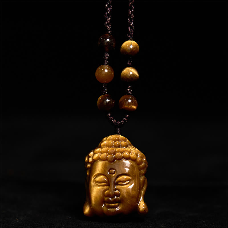 Wear FengShui Tiger Eye String Buddha Head Courage Necklace Pendant