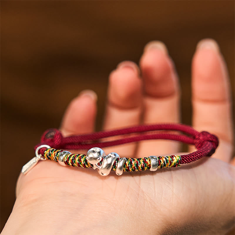 Wear FengShui 999 Sterling Silver Year Of Snake Red String Happiness Protection Braided Bracelet