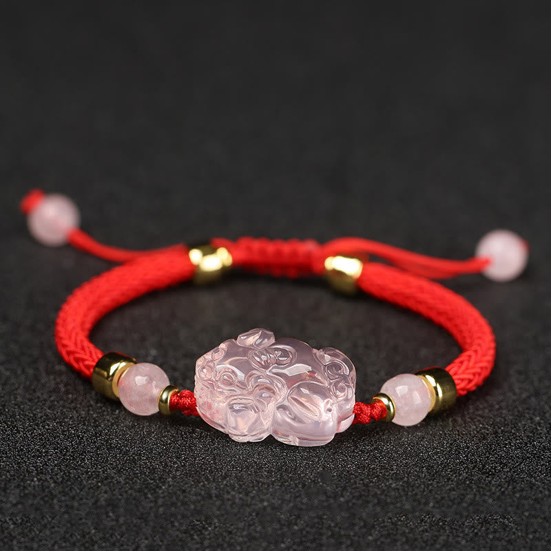 Wear FengShui PiXiu Pink Crystal Wealth String Braided Bracelet