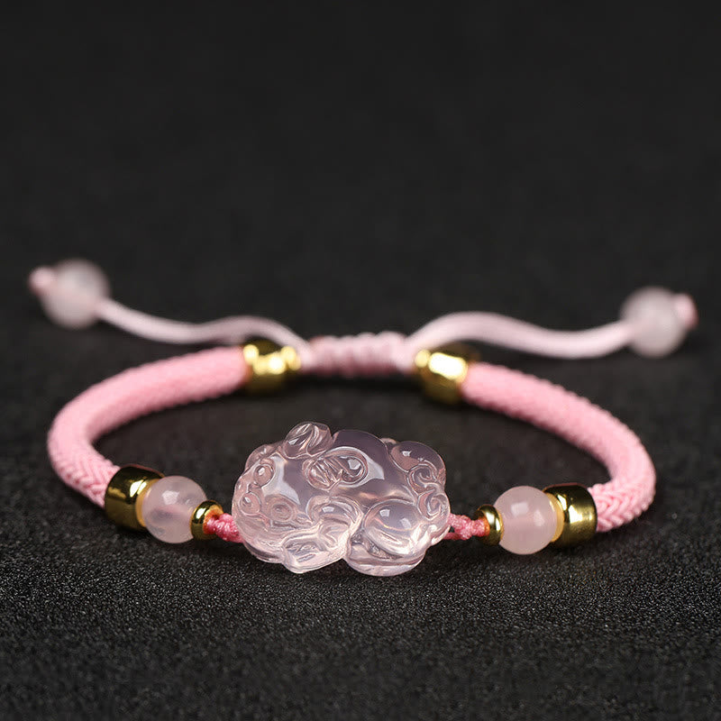 Wear FengShui PiXiu Pink Crystal Wealth String Braided Bracelet