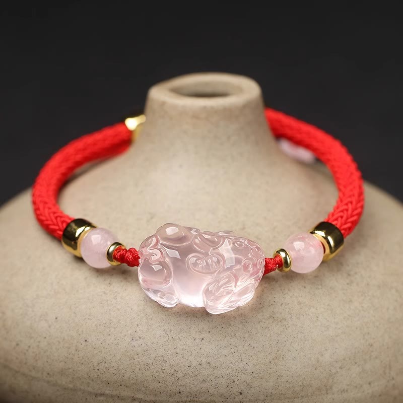 Wear FengShui PiXiu Pink Crystal Wealth String Braided Bracelet
