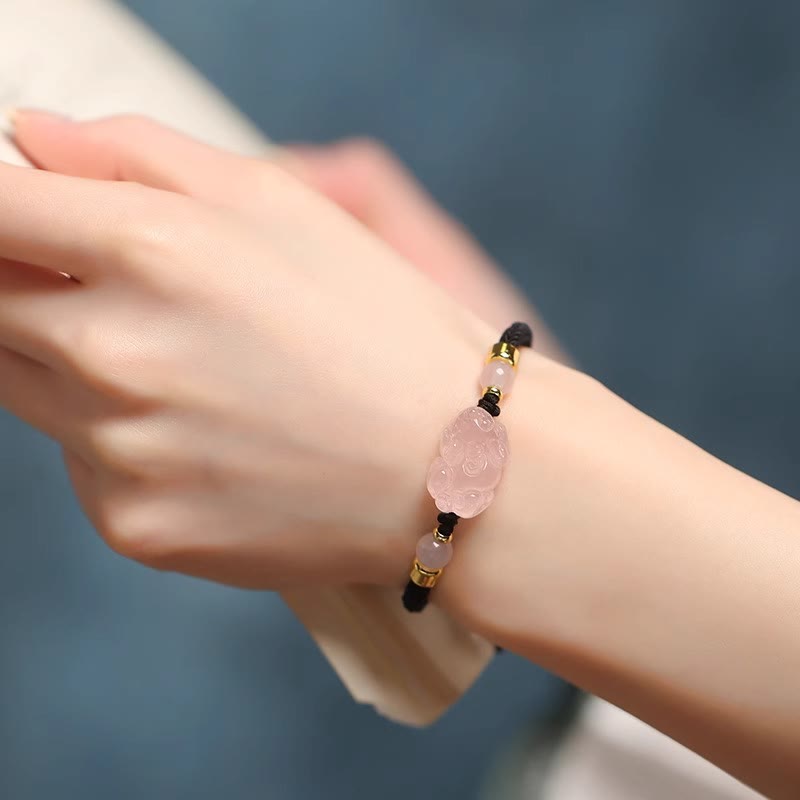 Wear FengShui PiXiu Pink Crystal Wealth String Braided Bracelet