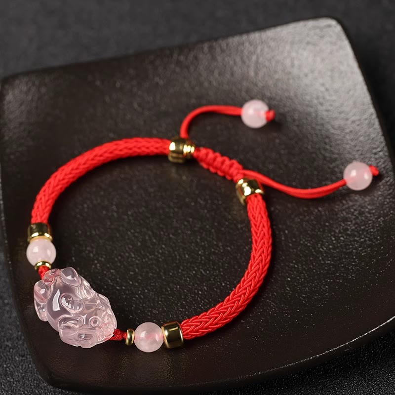 Wear FengShui PiXiu Pink Crystal Wealth String Braided Bracelet