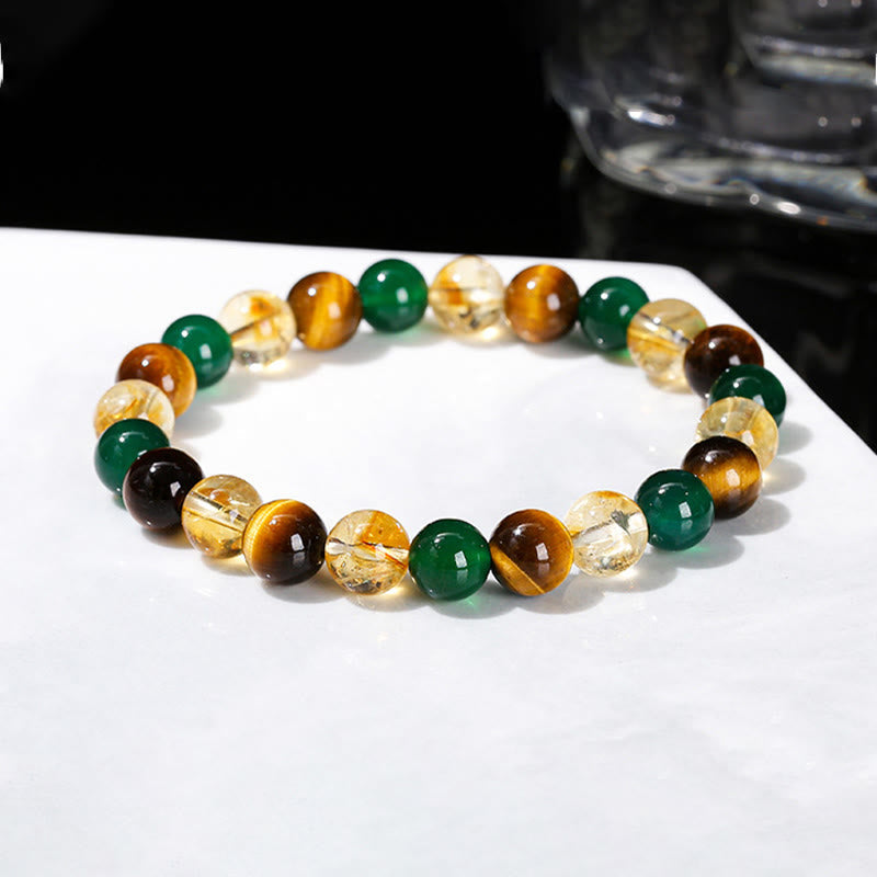 Wear FengShui Natural Tiger Eye Green Agate Citrine Mix And Match Beads Protection Bracelet
