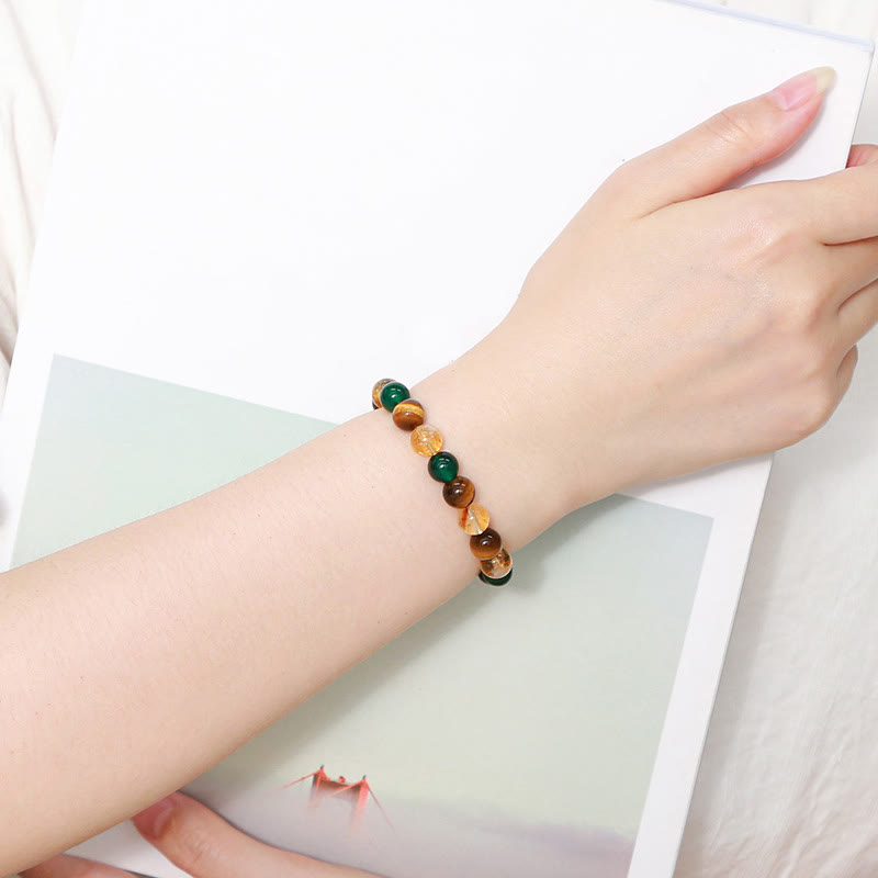 Wear FengShui Natural Tiger Eye Green Agate Citrine Mix And Match Beads Protection Bracelet