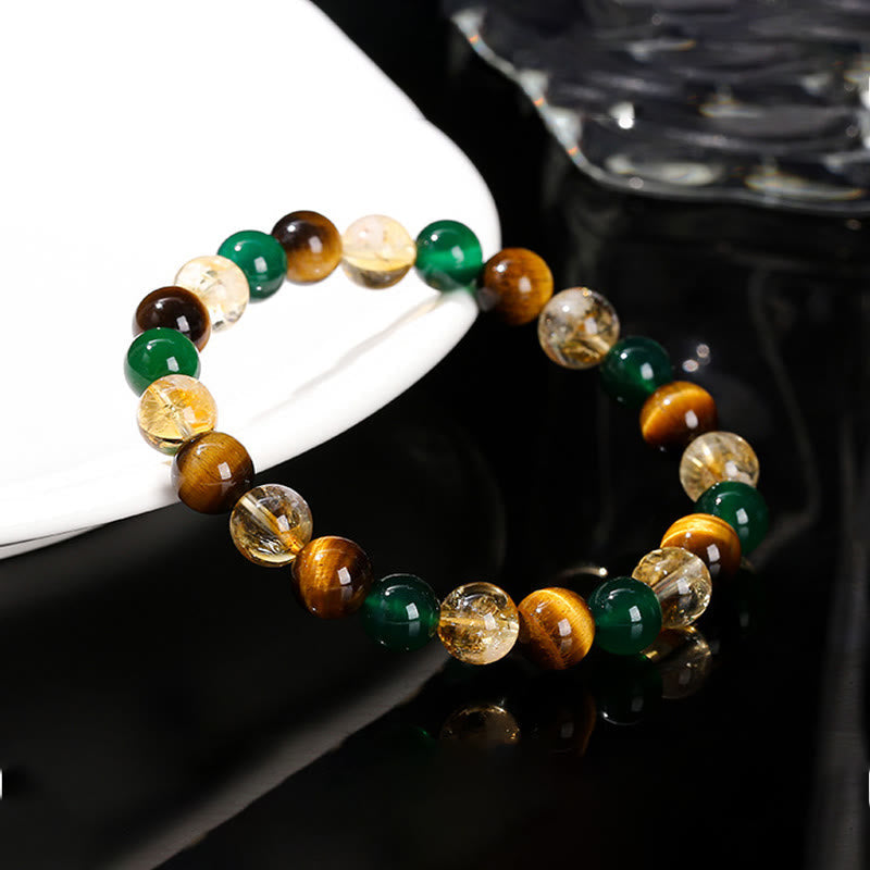 Wear FengShui Natural Tiger Eye Green Agate Citrine Mix And Match Beads Protection Bracelet