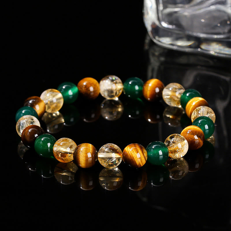 Wear FengShui Natural Tiger Eye Green Agate Citrine Mix And Match Beads Protection Bracelet