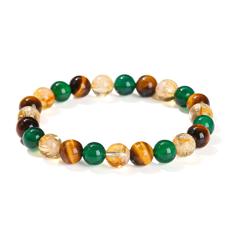 Wear FengShui Natural Tiger Eye Green Agate Citrine Mix And Match Beads Protection Bracelet