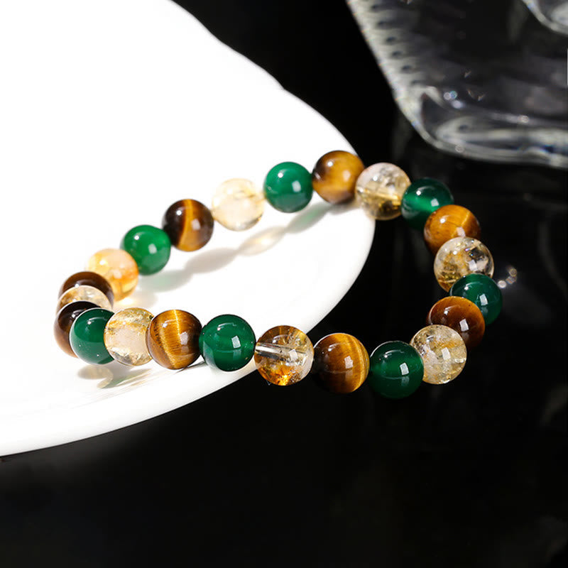 Wear FengShui Natural Tiger Eye Green Agate Citrine Mix And Match Beads Protection Bracelet