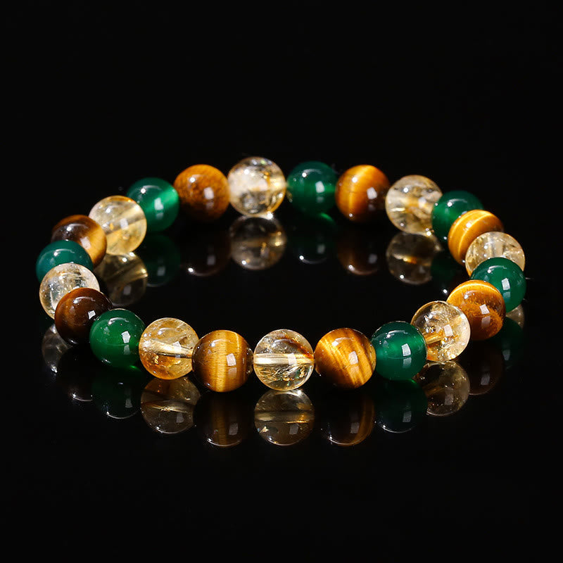 Wear FengShui Natural Tiger Eye Green Agate Citrine Mix And Match Beads Protection Bracelet