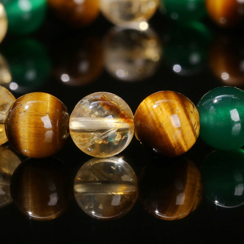Wear FengShui Natural Tiger Eye Green Agate Citrine Mix And Match Beads Protection Bracelet