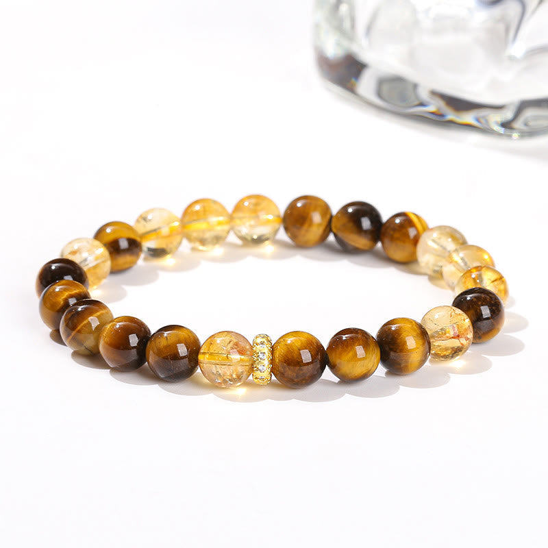 Wear FengShui Natural Tiger Eye Citrine Beads Strength Bracelet