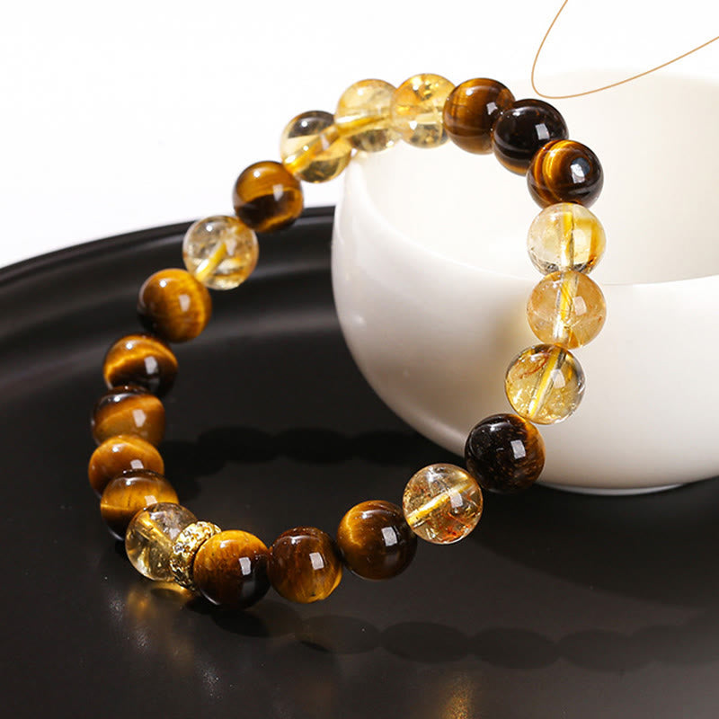 Wear FengShui Natural Tiger Eye Citrine Beads Strength Bracelet