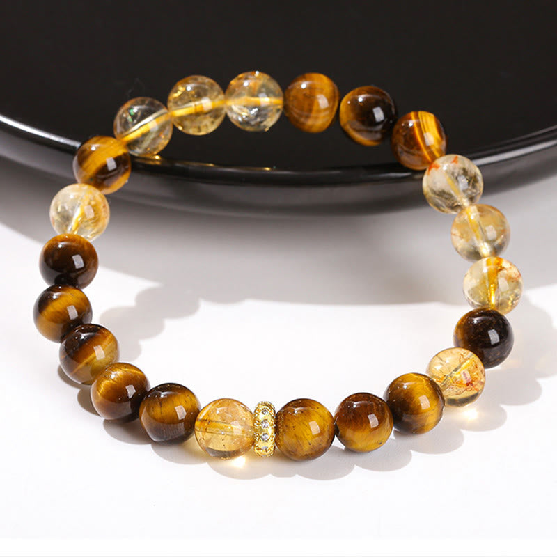 Wear FengShui Natural Tiger Eye Citrine Beads Strength Bracelet