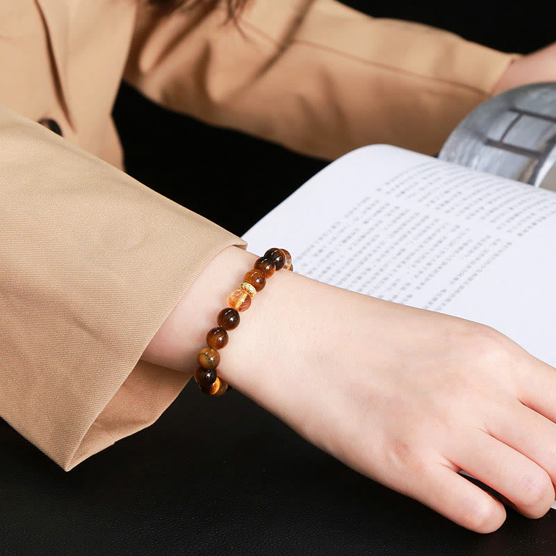 Wear FengShui Natural Tiger Eye Citrine Beads Strength Bracelet