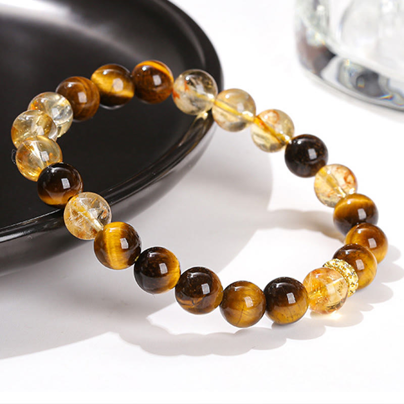 Wear FengShui Natural Tiger Eye Citrine Beads Strength Bracelet