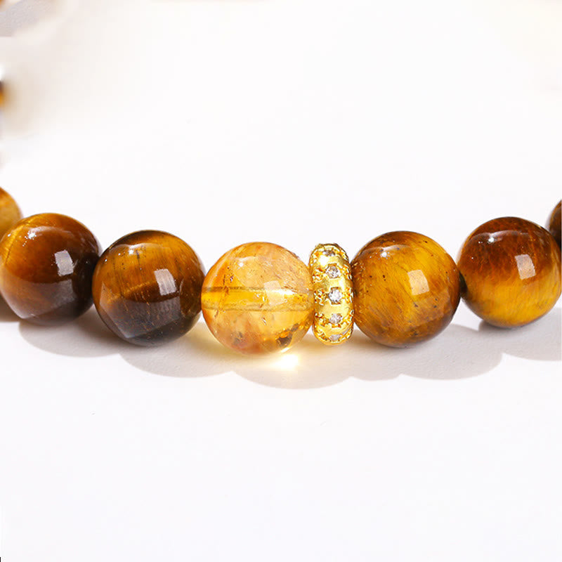 Wear FengShui Natural Tiger Eye Citrine Beads Strength Bracelet