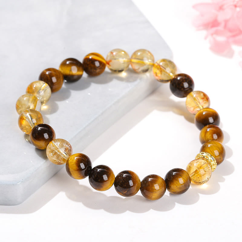 Wear FengShui Natural Tiger Eye Citrine Beads Strength Bracelet