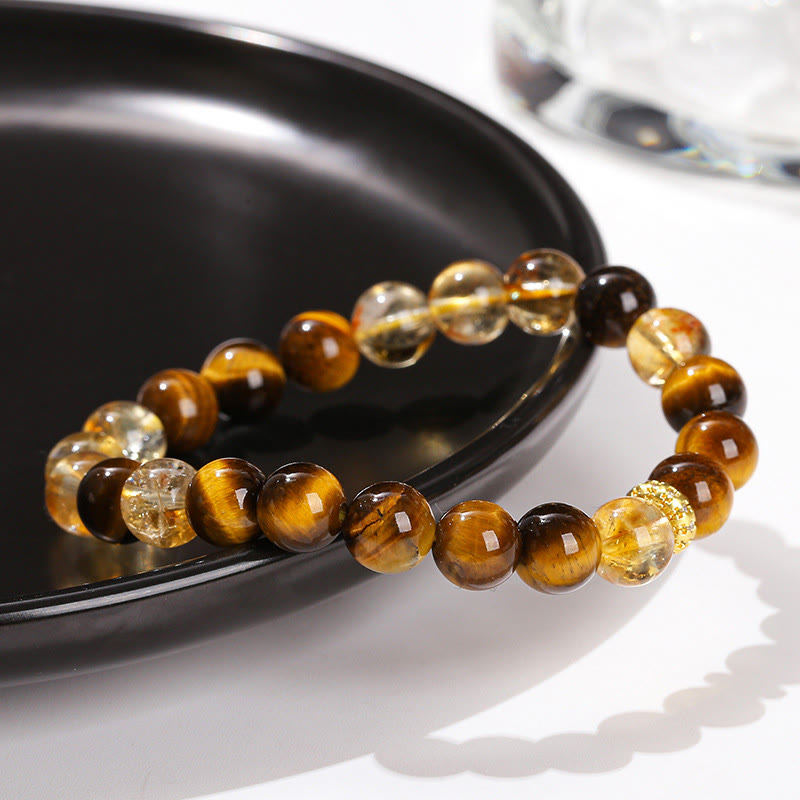 Wear FengShui Natural Tiger Eye Citrine Beads Strength Bracelet