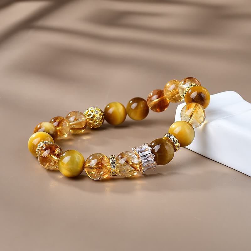 Wear FengShui Natural Tiger Eye Citrine Beads Strength Courage Bracelet