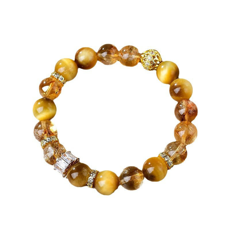 Wear FengShui Natural Tiger Eye Citrine Beads Strength Courage Bracelet