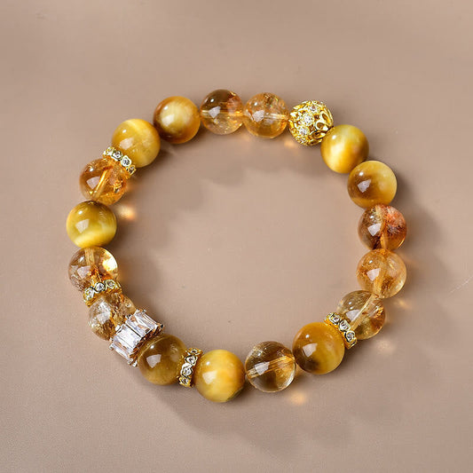 Wear FengShui Natural Tiger Eye Citrine Beads Strength Courage Bracelet