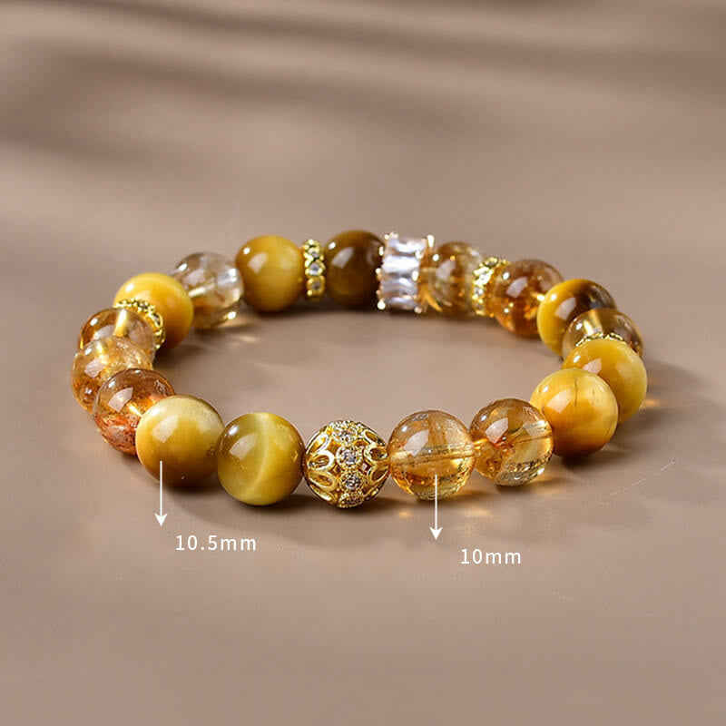 Wear FengShui Natural Tiger Eye Citrine Beads Strength Courage Bracelet