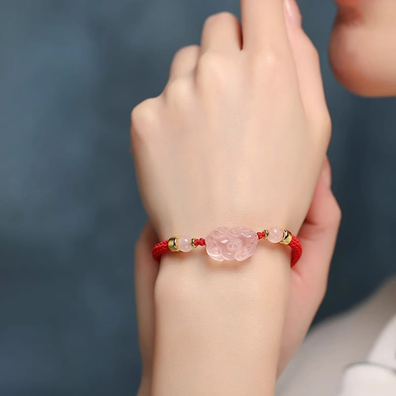 Wear FengShui PiXiu Pink Crystal Wealth String Braided Bracelet