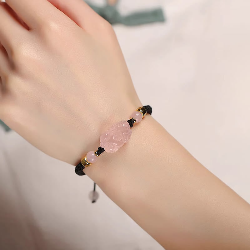 Wear FengShui PiXiu Pink Crystal Wealth String Braided Bracelet
