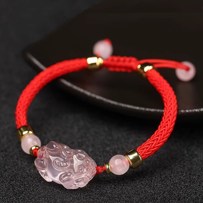 Wear FengShui PiXiu Pink Crystal Wealth String Braided Bracelet
