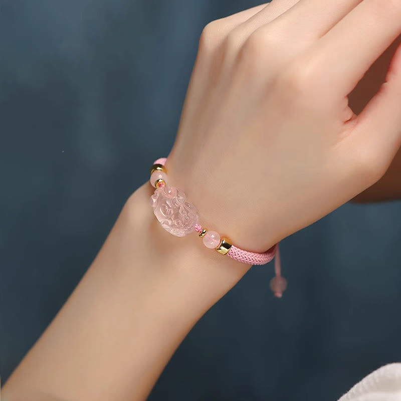 Wear FengShui PiXiu Pink Crystal Wealth String Braided Bracelet