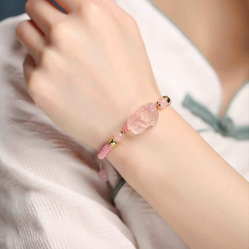 Wear FengShui PiXiu Pink Crystal Wealth String Braided Bracelet