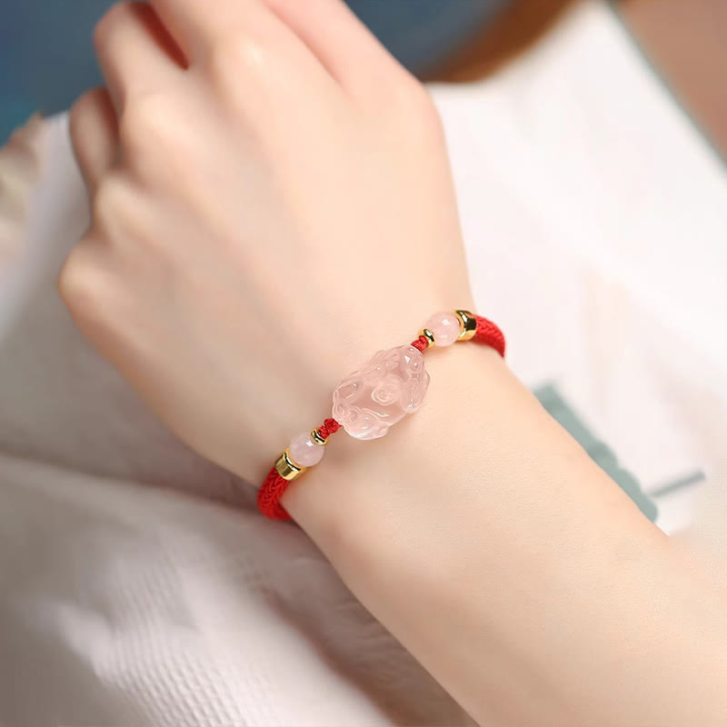 Wear FengShui PiXiu Pink Crystal Wealth String Braided Bracelet