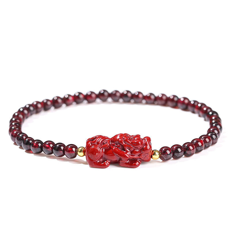 Wear FengShui Garnet Cinnabar PiXiu Strawberry Quartz Square Bead Protection Bracelet