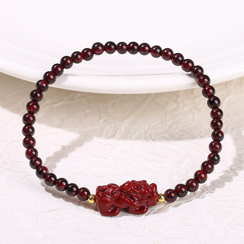 Wear FengShui Garnet Cinnabar PiXiu Strawberry Quartz Square Bead Protection Bracelet