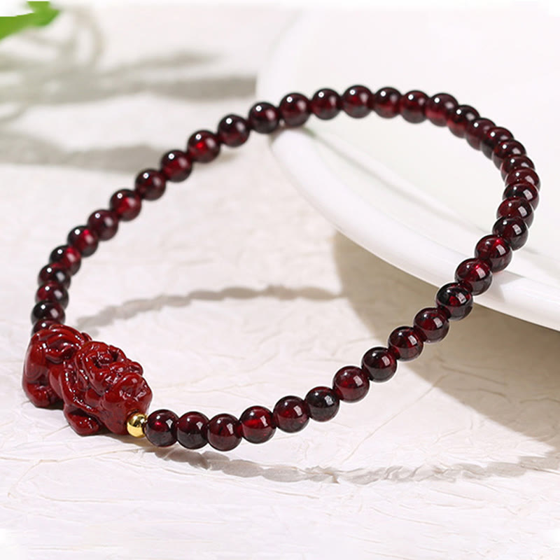 Wear FengShui Garnet Cinnabar PiXiu Strawberry Quartz Square Bead Protection Bracelet