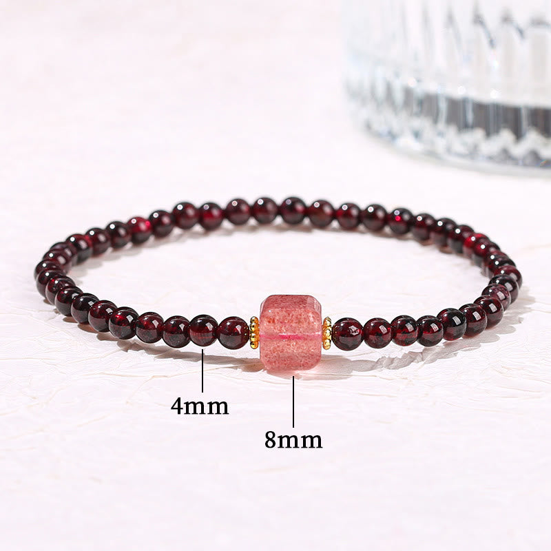 Wear FengShui Garnet Cinnabar PiXiu Strawberry Quartz Square Bead Protection Bracelet