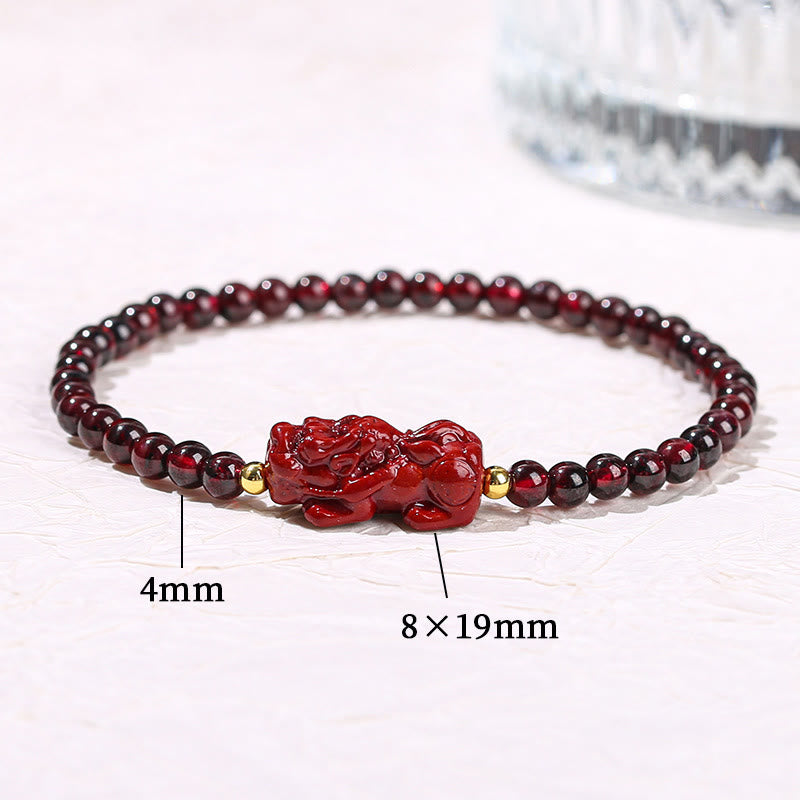 Wear FengShui Garnet Cinnabar PiXiu Strawberry Quartz Square Bead Protection Bracelet