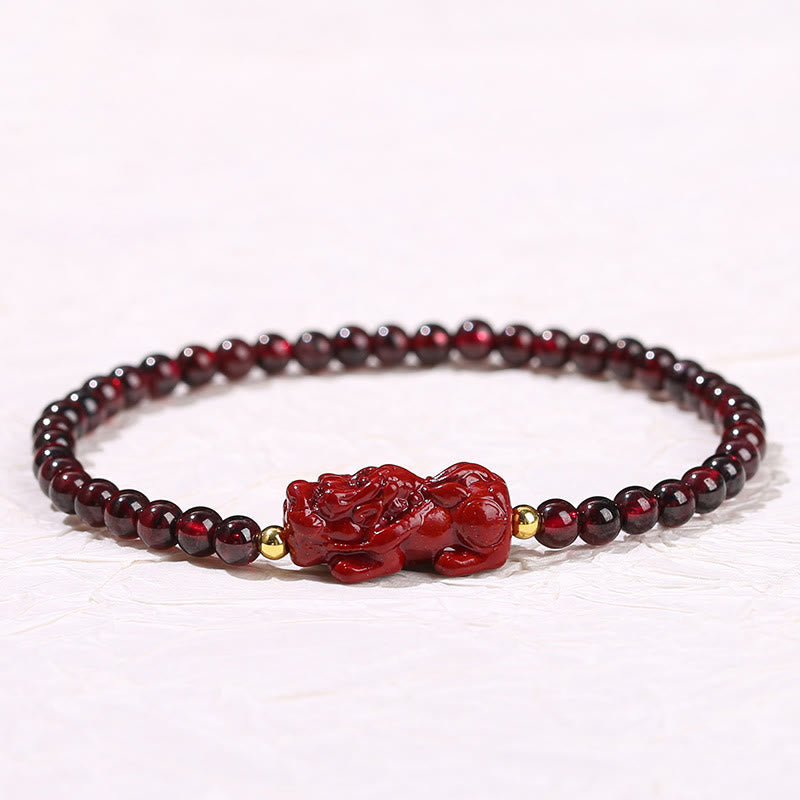 Wear FengShui Garnet Cinnabar PiXiu Strawberry Quartz Square Bead Protection Bracelet