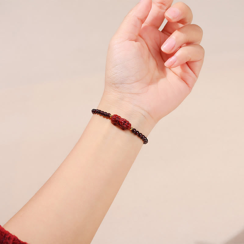 Wear FengShui Garnet Cinnabar PiXiu Strawberry Quartz Square Bead Protection Bracelet