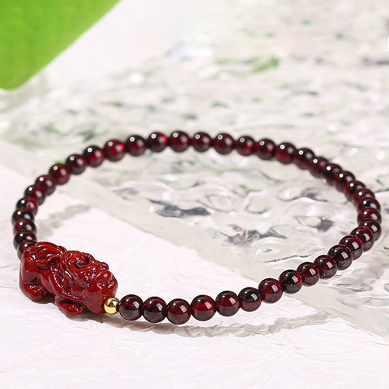 Wear FengShui Garnet Cinnabar PiXiu Strawberry Quartz Square Bead Protection Bracelet