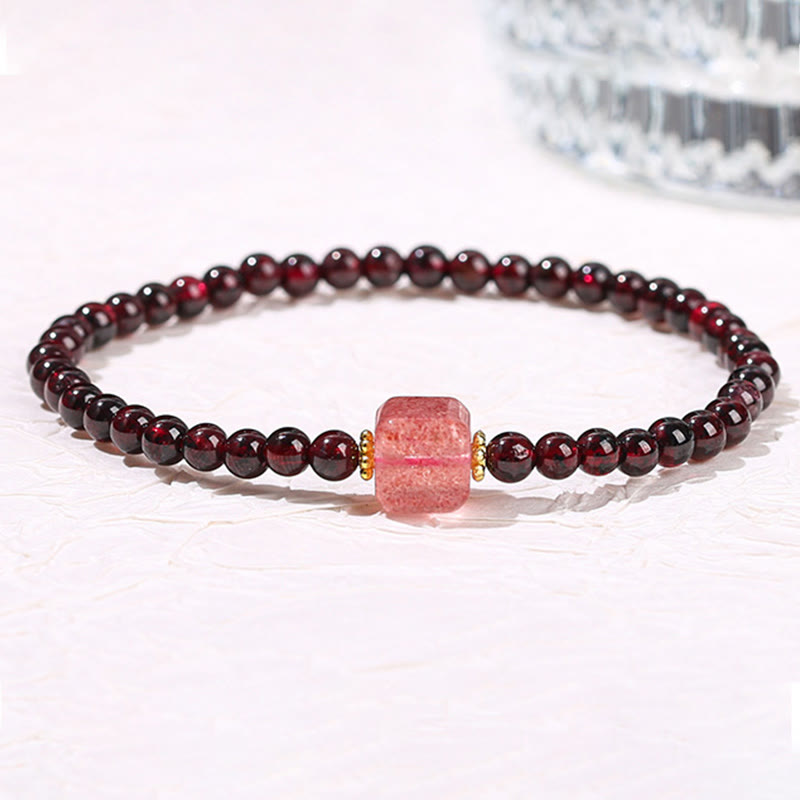 Wear FengShui Garnet Cinnabar PiXiu Strawberry Quartz Square Bead Protection Bracelet