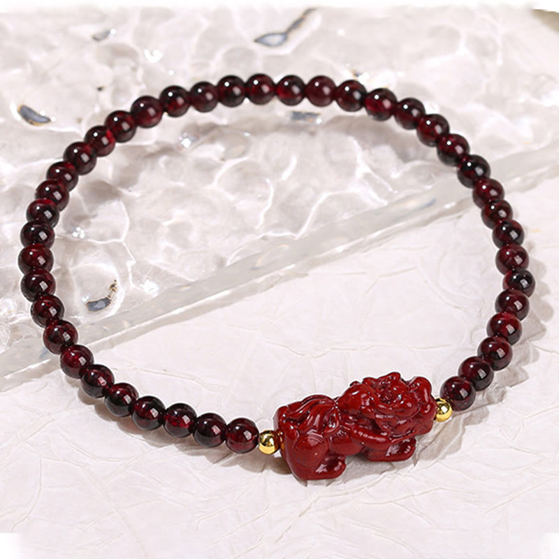 Wear FengShui Garnet Cinnabar PiXiu Strawberry Quartz Square Bead Protection Bracelet