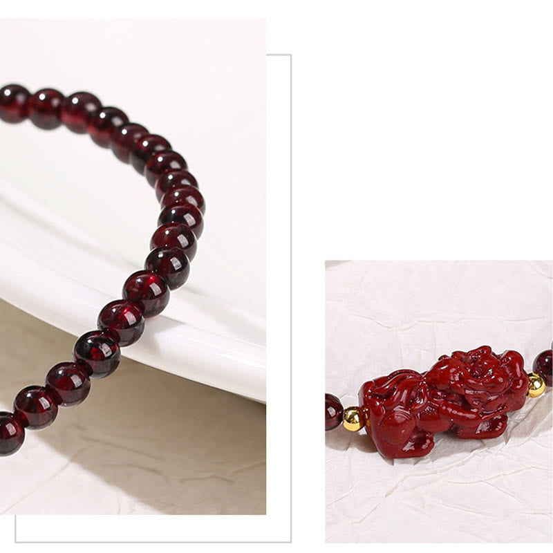 Wear FengShui Garnet Cinnabar PiXiu Strawberry Quartz Square Bead Protection Bracelet