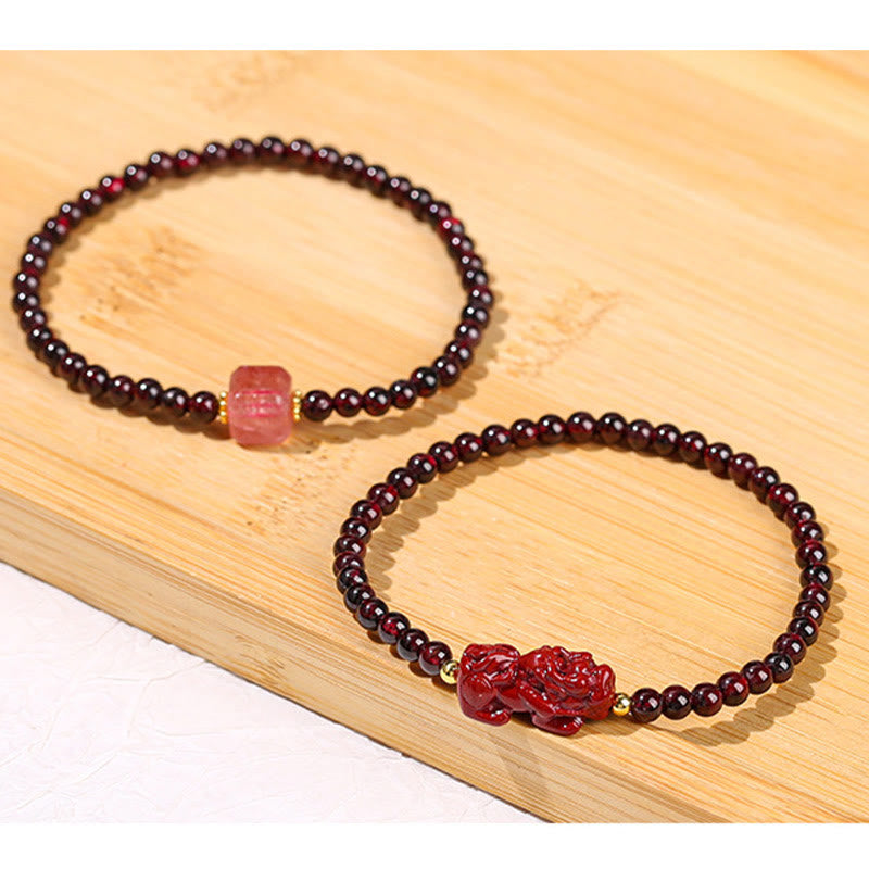 Wear FengShui Garnet Cinnabar PiXiu Strawberry Quartz Square Bead Protection Bracelet