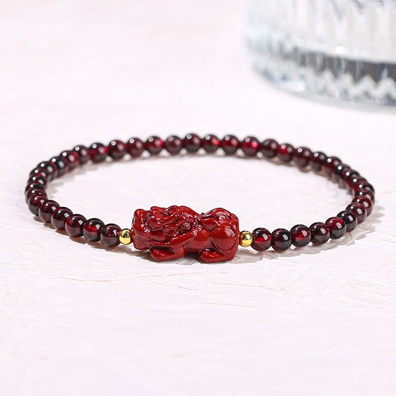 Wear FengShui Garnet Cinnabar PiXiu Strawberry Quartz Square Bead Protection Bracelet