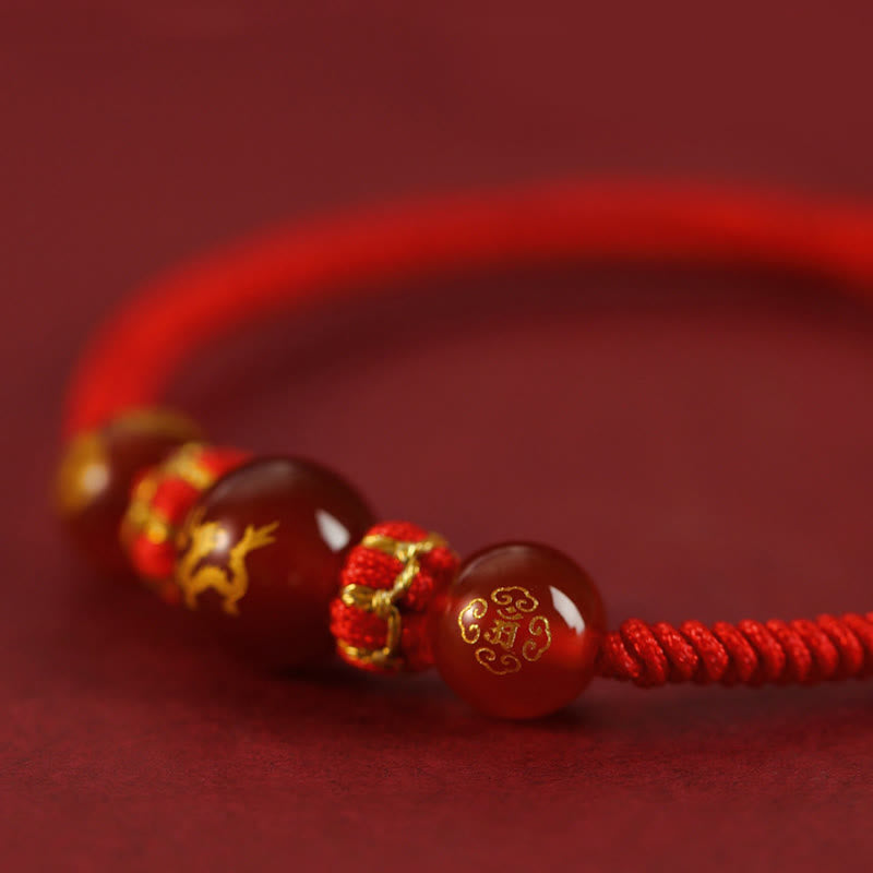Wear FengShui Handmade Red Agate Chinese Zodiac Red String Braided Protection Bracelet